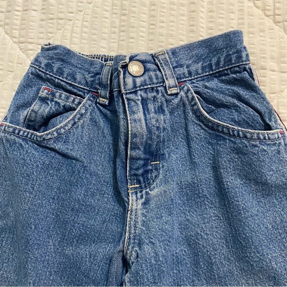Vintage OshKosh Denim Jeans with Red White & Blue Stripe on Leg Seams size: 2T
